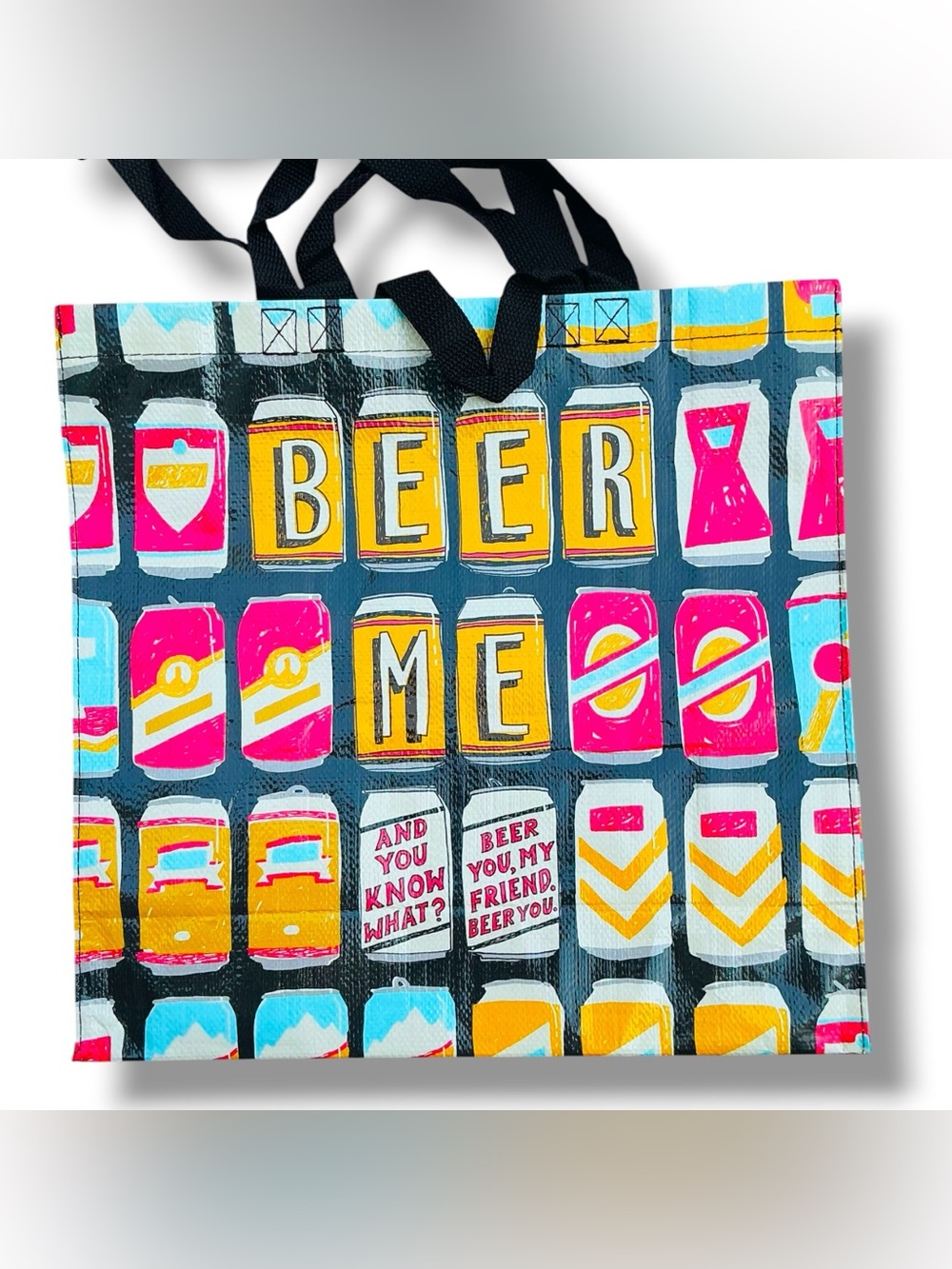 NWT Blue Q BEER ME Huge Market Shopper Beach Party Tote Adult Humor Recycled